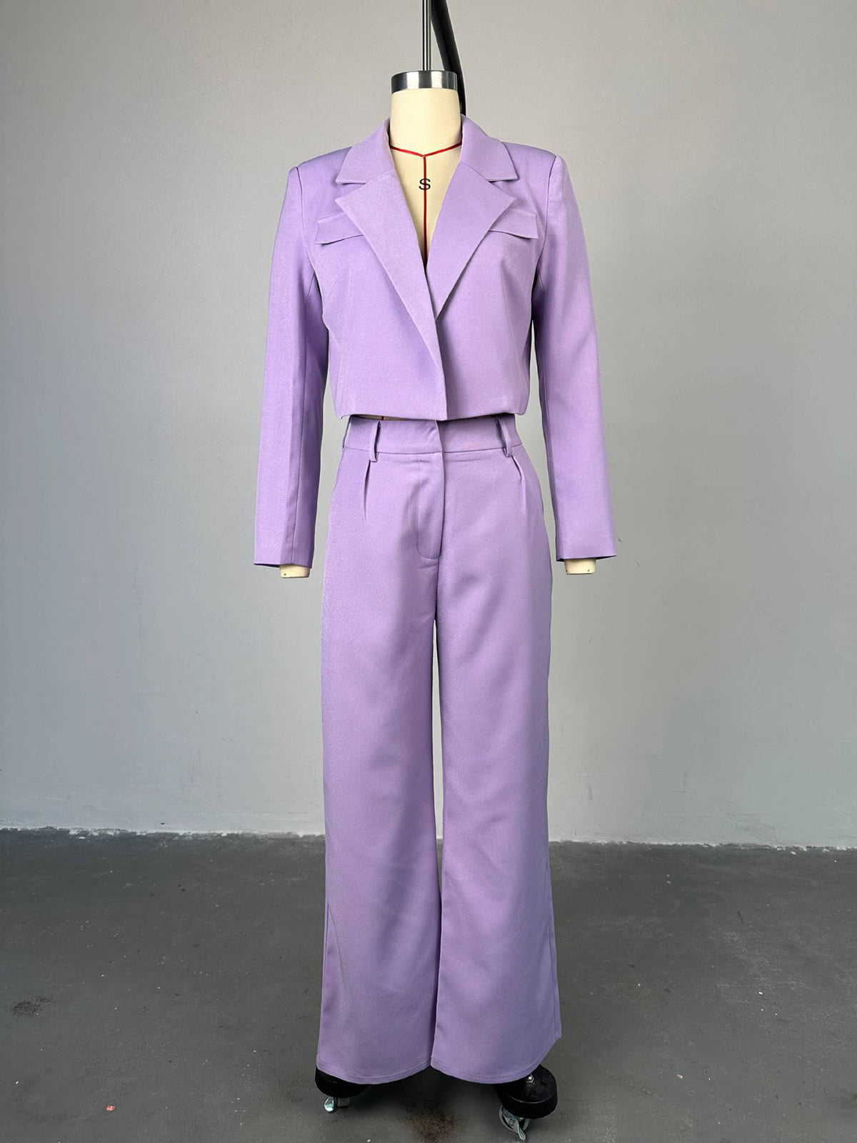 Turn-back Collar Top and Straight Leg Pants Office Sets