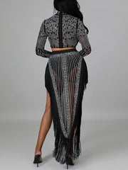 Rhinestone Mesh See Through Nightclub Two Piece Set