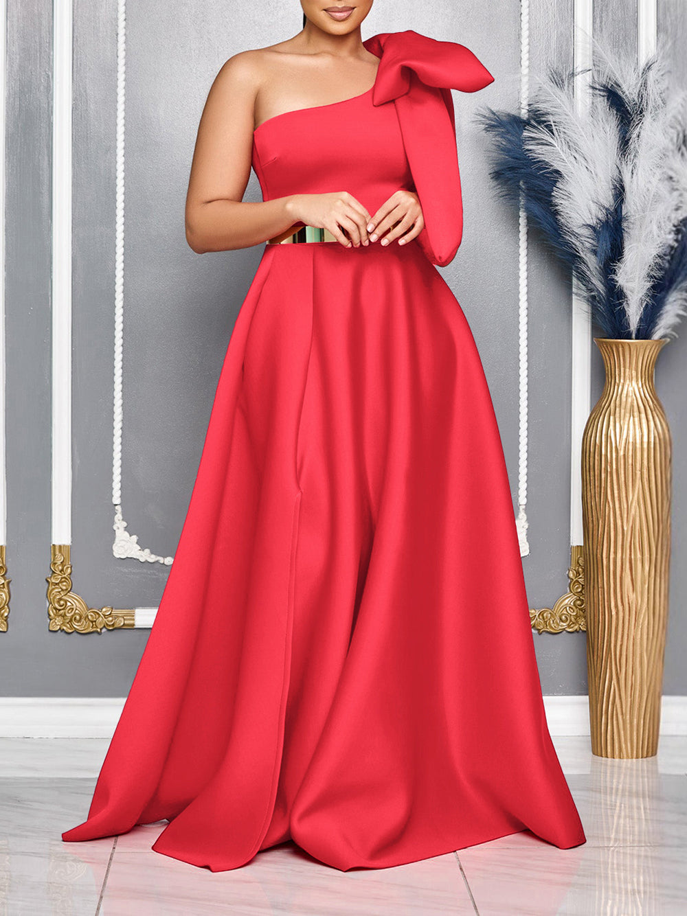 One Shoulder Bow Fashion High Waist Gowns Dress