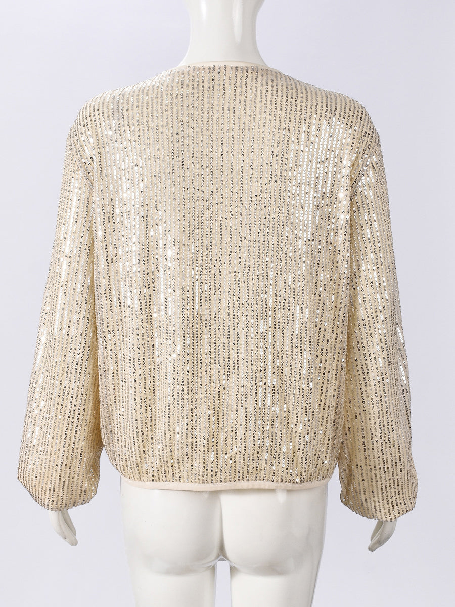 Fashion Long Sleeve Sequin Zip Up Party Jacket