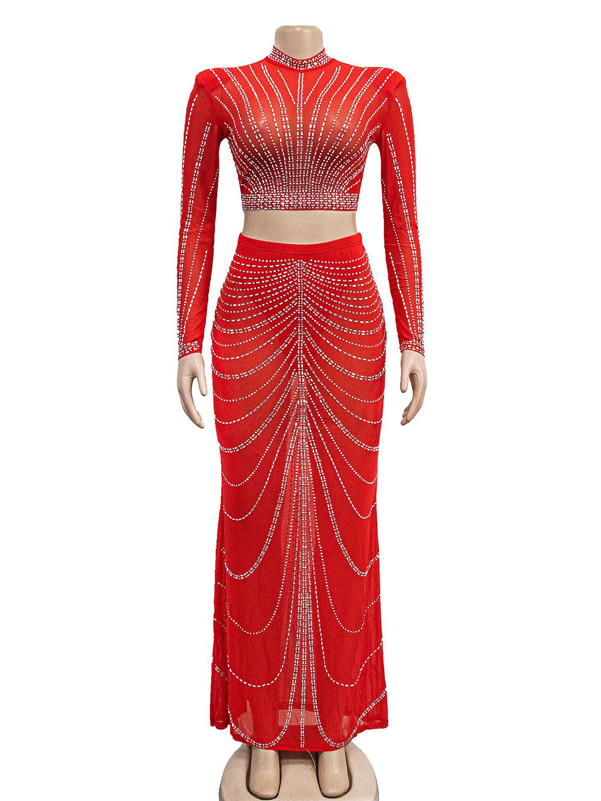Sexy Rhinestone Sheer Mesh Skirt Club Sets