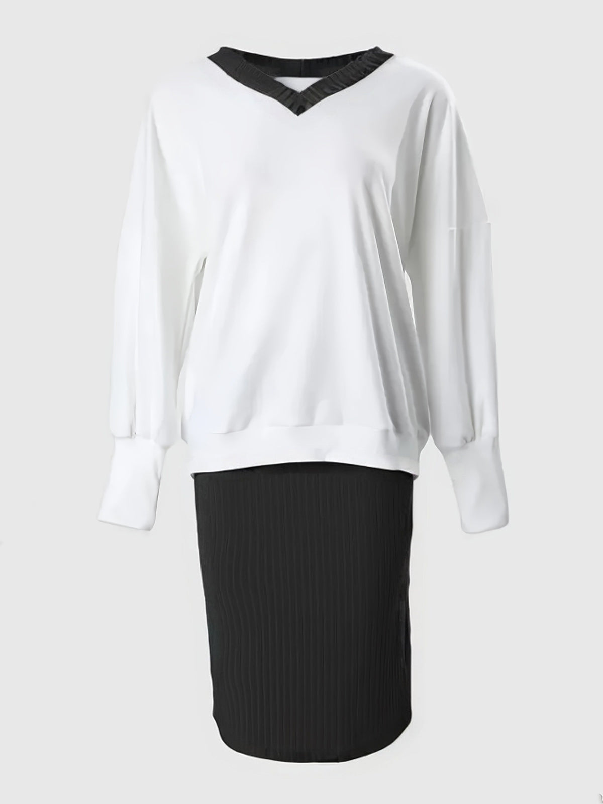 Fashion V-Neck Top and High Waist Knee Length Skirt Set