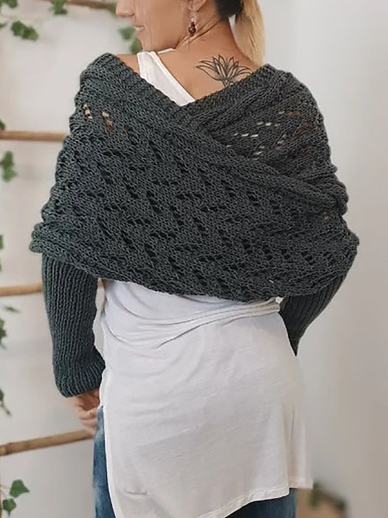 Knitted Cable Long Sleeves Hollow Crochet Scarf Top