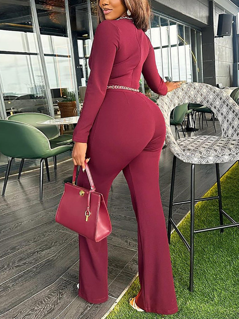 Hollow Slim High Waist Wide Leg Jumpsuit