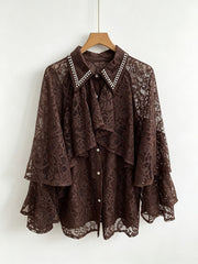 Rhinestone Lace Ruffle Collar Blouse-boutique