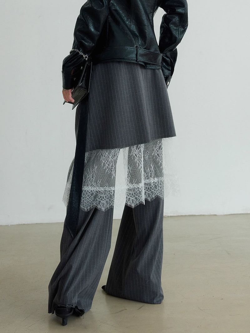 Versatile Lace Skirt Overlay Pinstripe Pant Matching