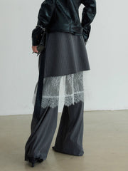 Versatile Lace Skirt Overlay Pinstripe Pant Matching