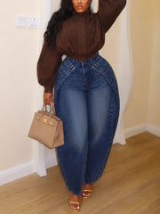 Curved Panel Wide Leg Barrel Jeans