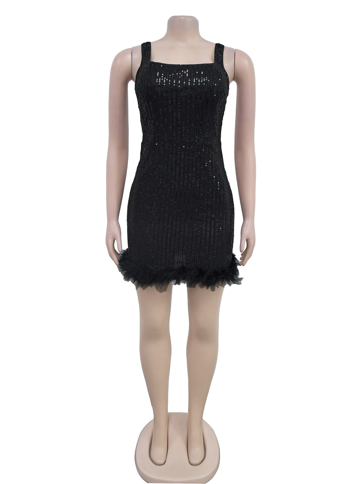 Feather Sling Sequins Fashion Mini Dress