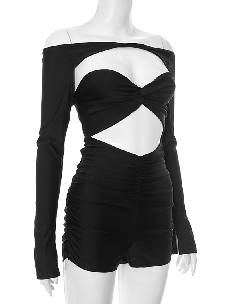 Sexy Off Shoulder Knot Hollow Out Detail Rompers
