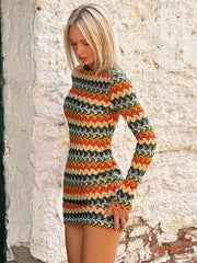 Women's Striped Long Sleeve Bodycon Dress