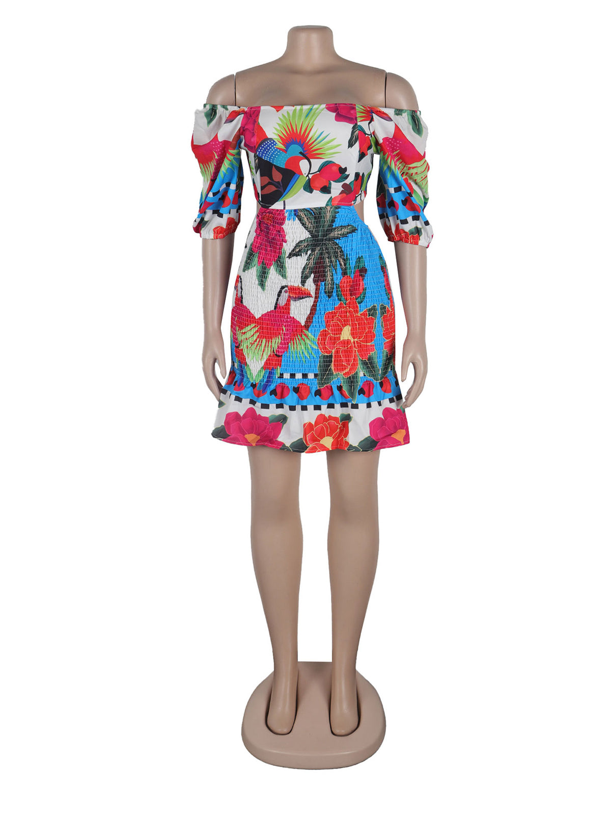 Print Off Shoulder Backless Colorful Club Dress