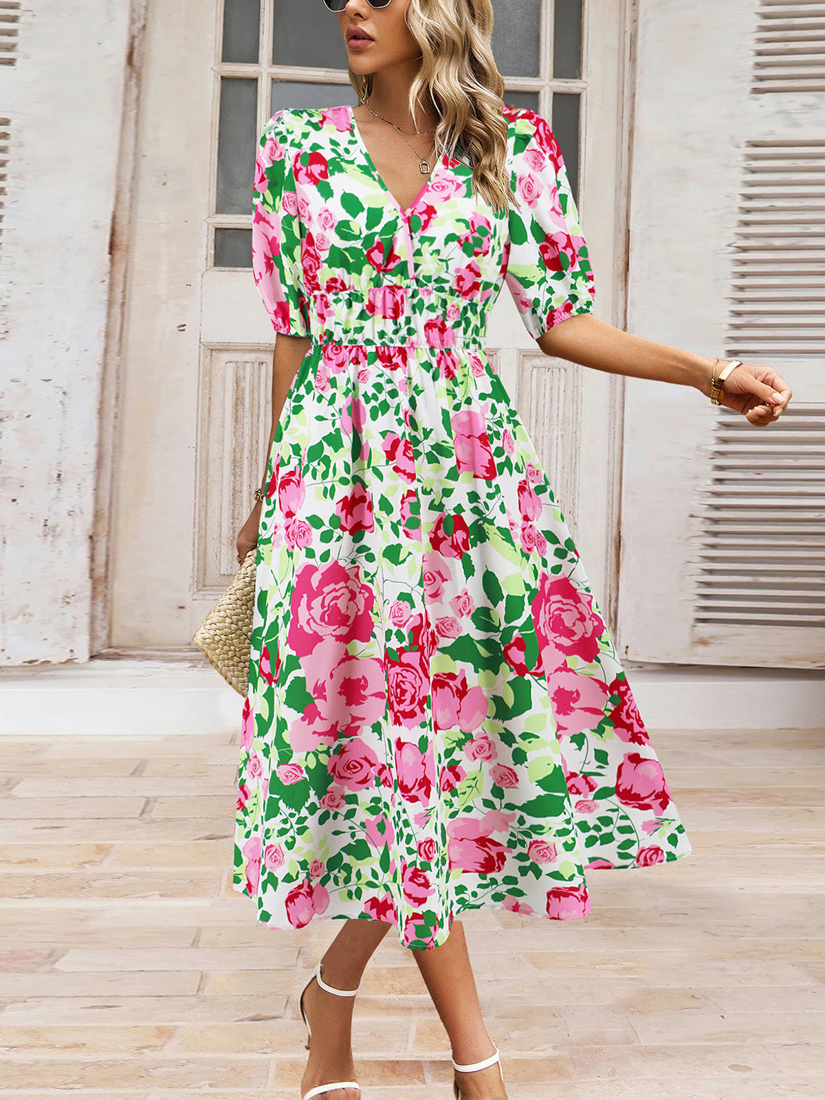 Casual V-neck Bohemia Print A-Line Dress
