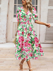 Casual V-neck Bohemia Print A-Line Dress