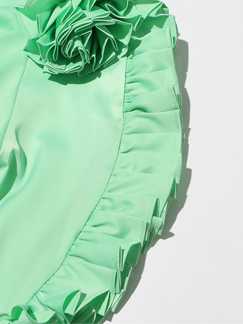 Fashion Ruffle Rosette Applique One Shoulder Shirt