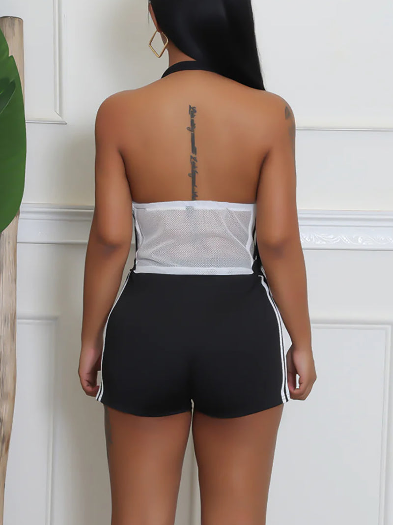 Casual Print Mesh Patchwork Sleeveless Vest Shorts Sets