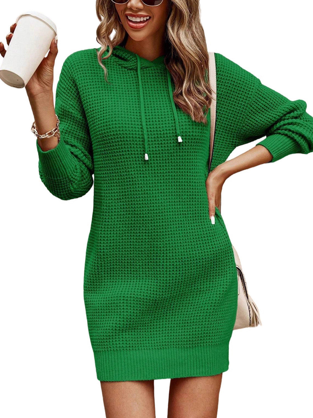 Casual Comfy Drawstring Hooded Sweater Dress