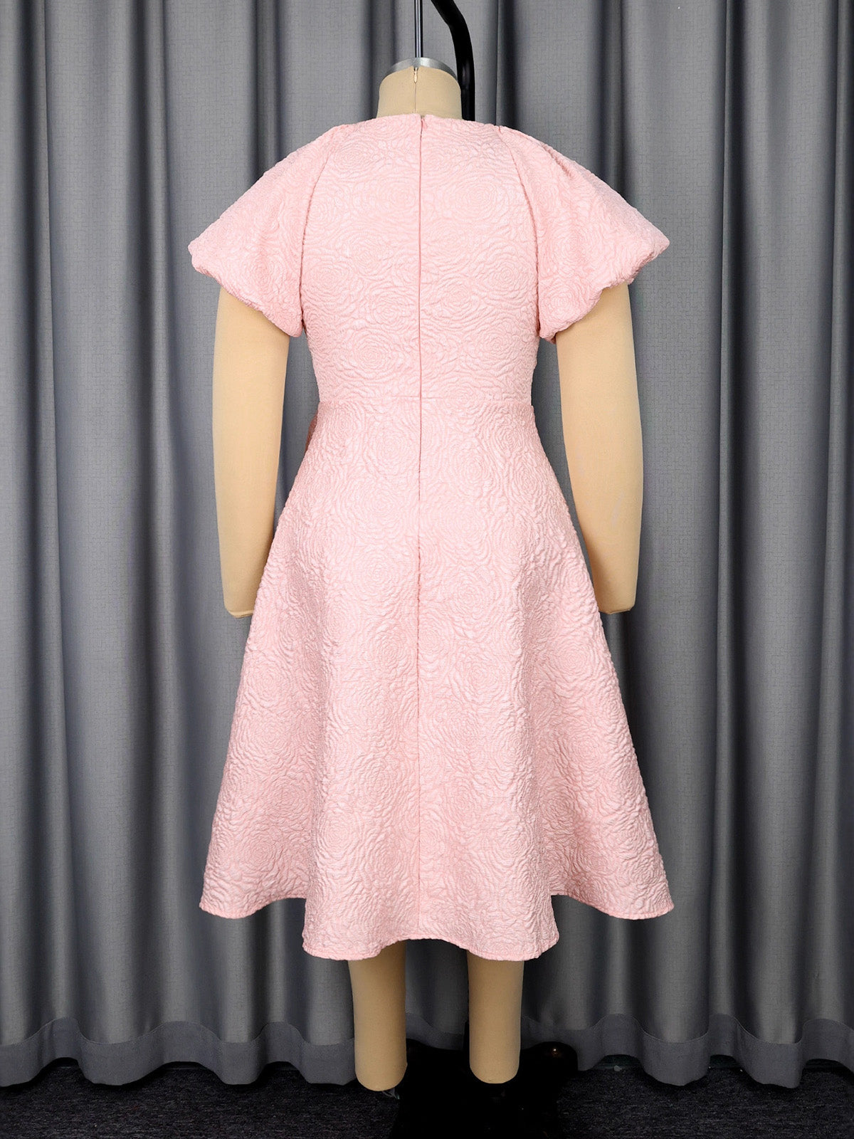 Elegant Jacquard Puff Sleeve Party Evening Dress