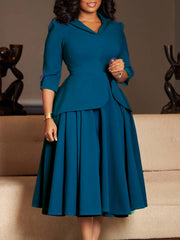Fashion Cinched Waist Ruffles Party Midi Dress