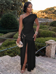 One Shoulder Slit Bodycon Midi Dress