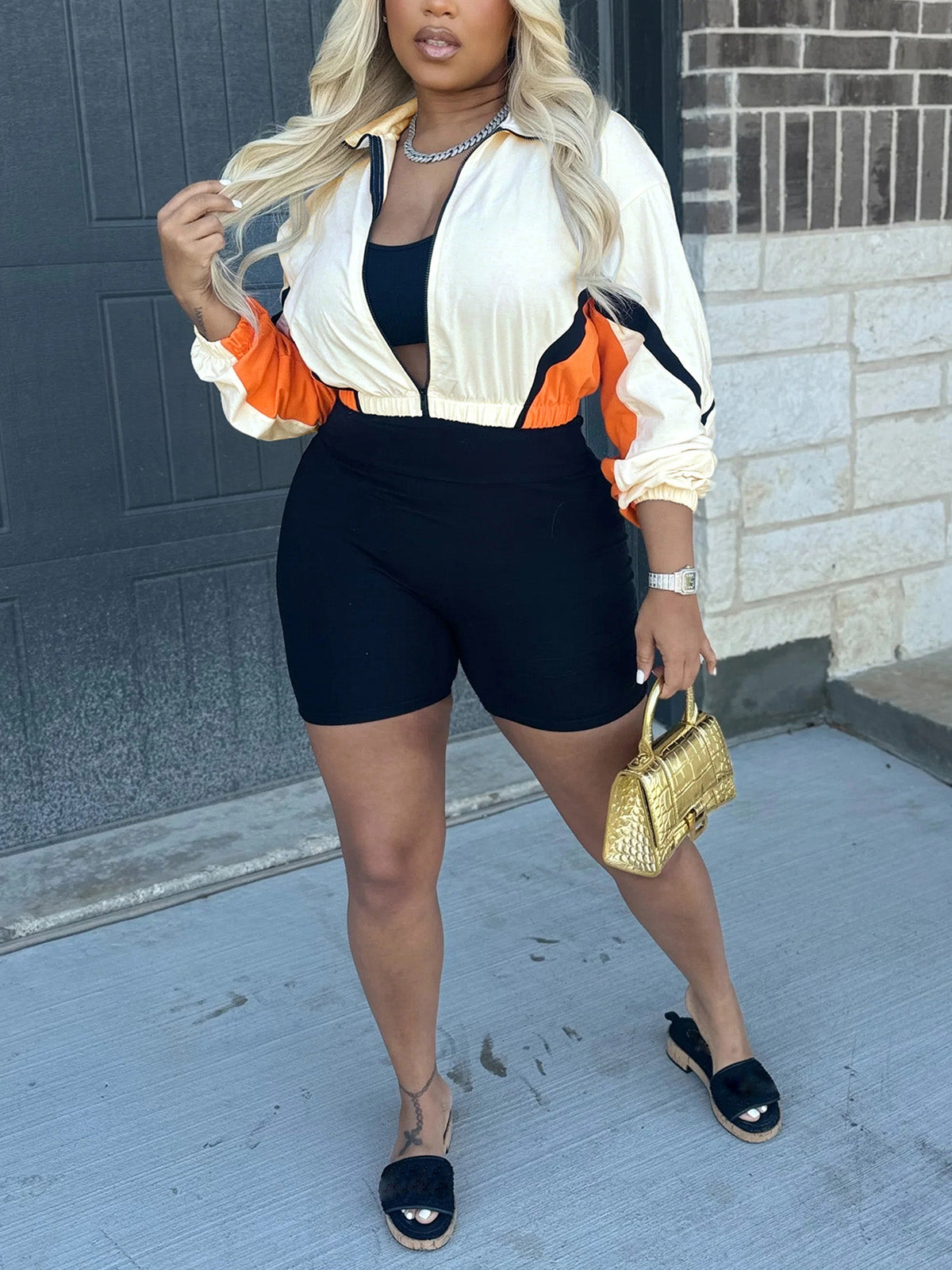 Casual Zipper Cropped Top Comfort Shorts Sets