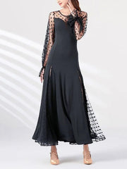 Polka Dot Lace Patchwork Lantern Sleeve Dress