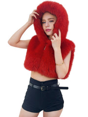 Hooded Faux Fur Zip Vest