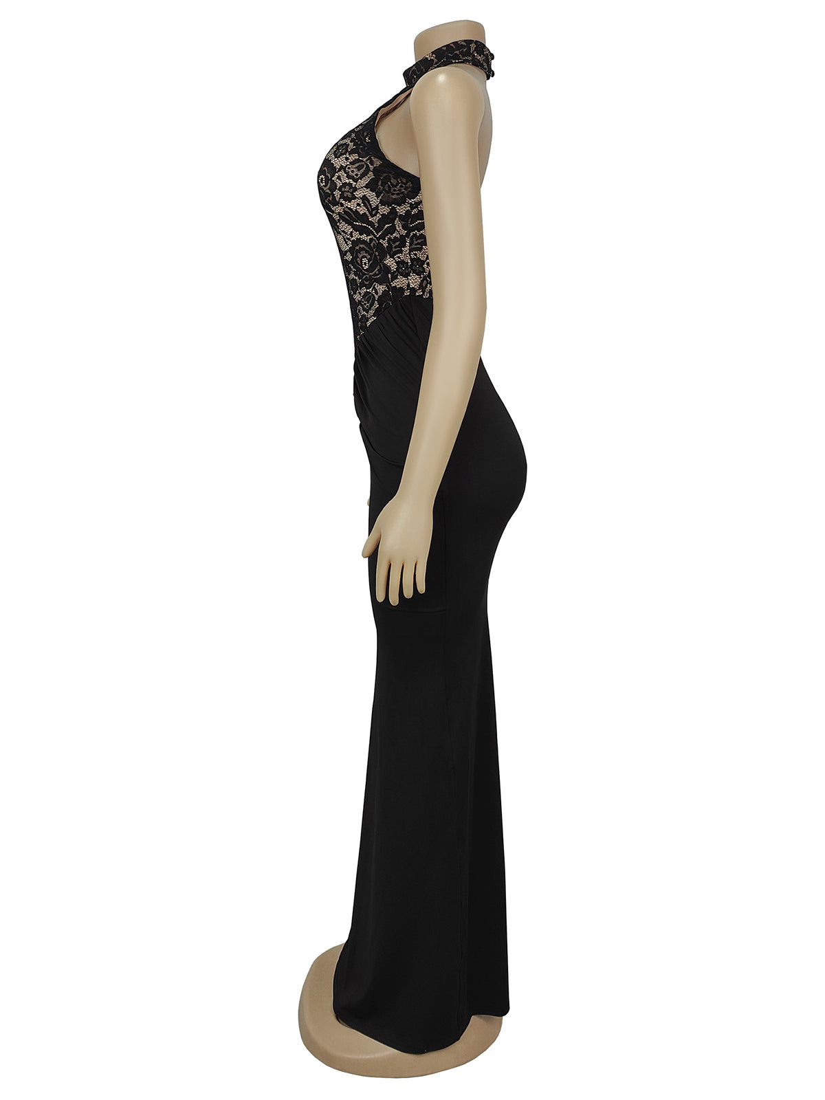 Lace Halter See Through Backless Slim Maxi Dress