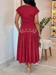 Elegant V Neck Rhinestone Sleeveless Slim Midi Dress