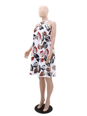 Casual Print Sleeveless Halter Midi Dress