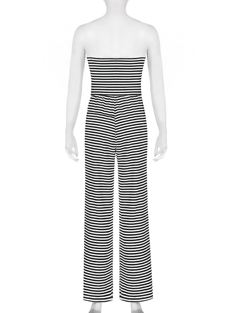 Striped Belted Boob Tube Jumpsuit