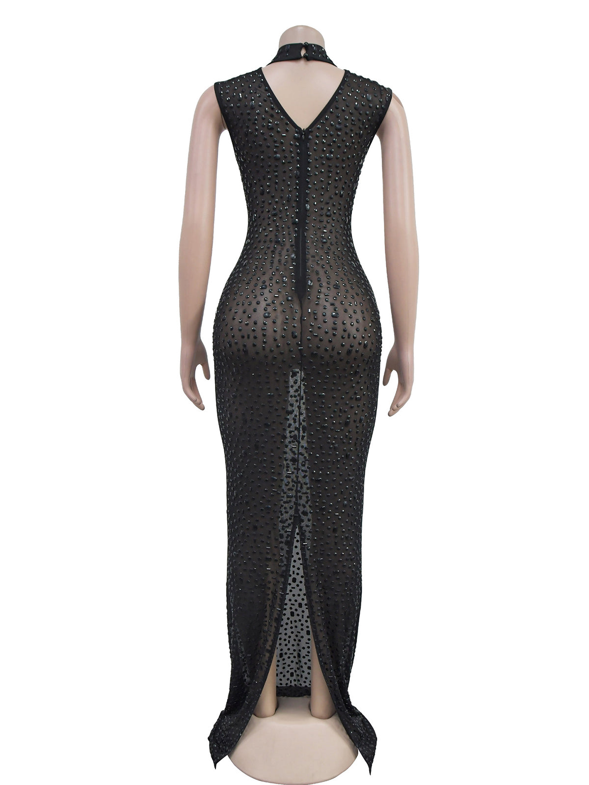 Rhinestone See-Through Sleeveless Bodycon Dress