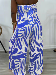 Print Strapless Zipper Loose Wide Leg Jumpsuit