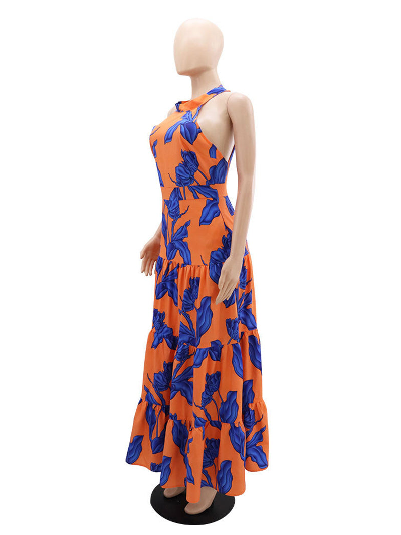 Fashion Print Halter Dress