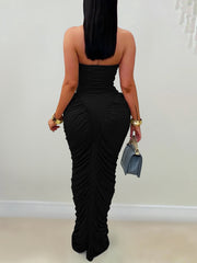 Sexy Strapless Bodycon Ruched Maxi Dress