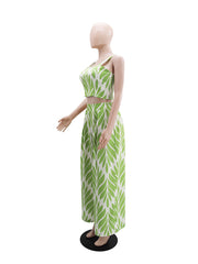 Casual Print Strap Vest Straight Pants Two Piece Set