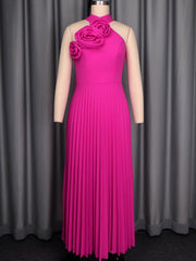 Elegant Halter Lace-up Slim Pleated Dress