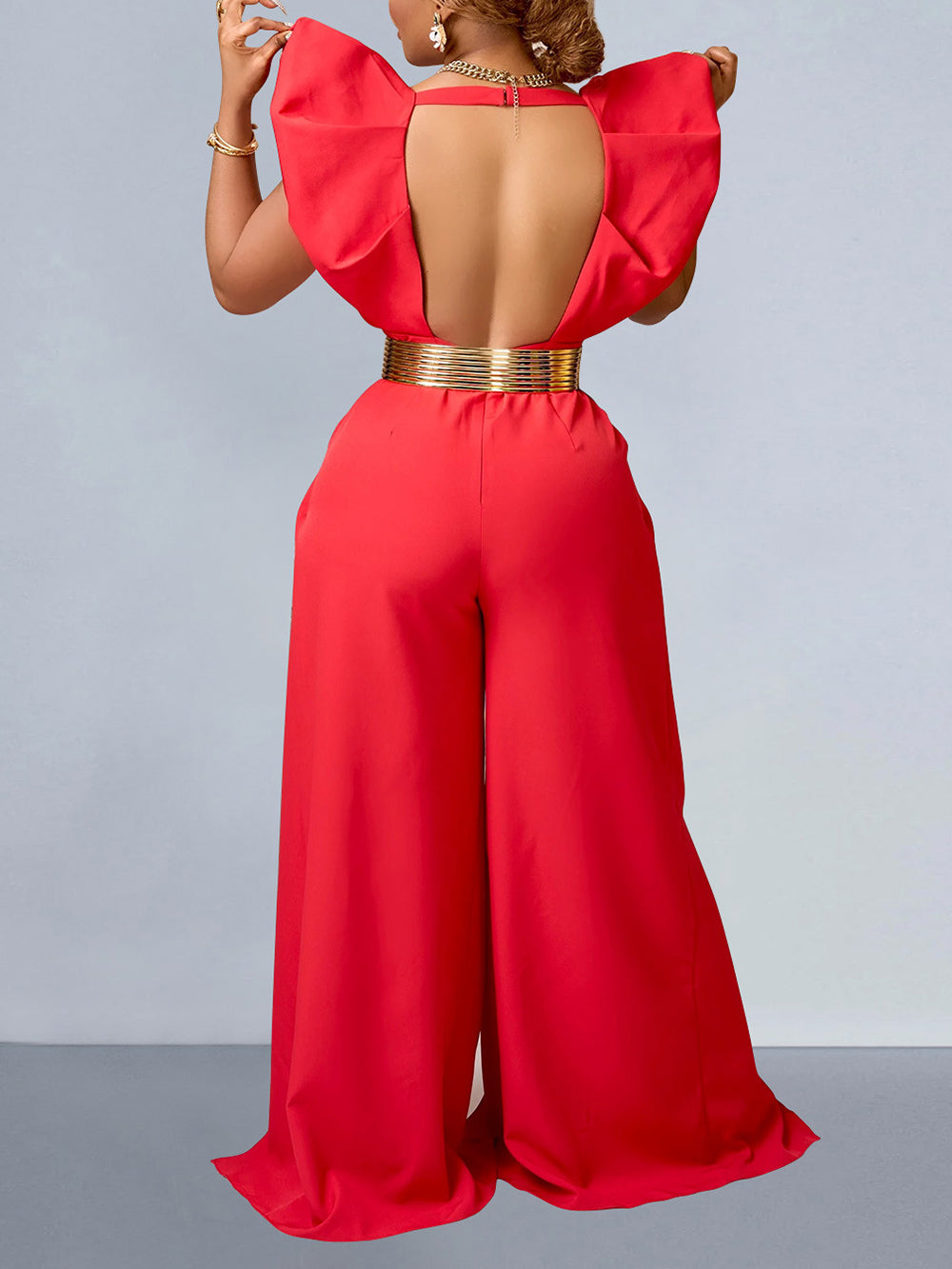 Sexy Deep V Backless Slit Jumpsuit