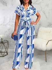 Fashion Print V Neck Jumpsuit