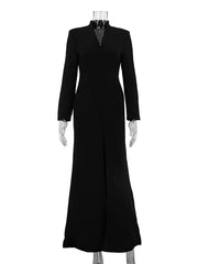 Fashion V-Neck High Slit Party Club Dress