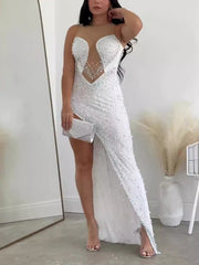 See Through Rhinestones Sleeveless Nightclub Dress