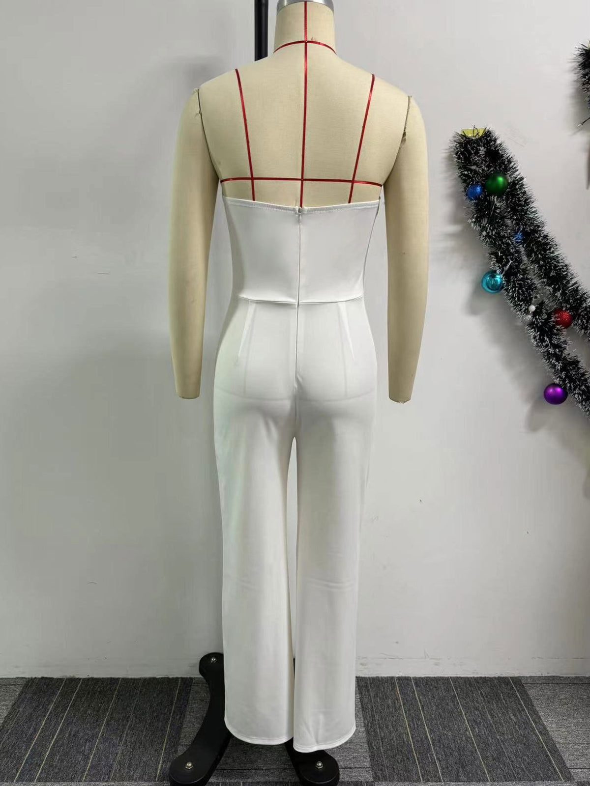 Flared Tube Top Button-Embellished Jumpsuit