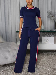 Fashion Ribbed Contrast Patchwork Lounge Pants Set