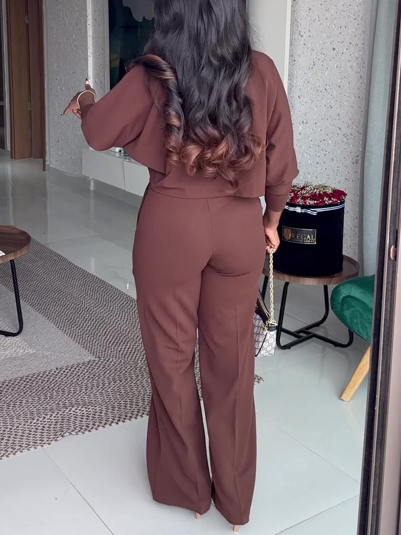 Solid Color Loose Shirt Wide-leg Pants Set