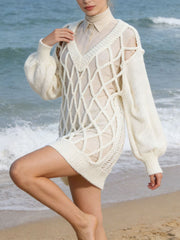 Solid Hollow Out Casual Loose Knit Sweater