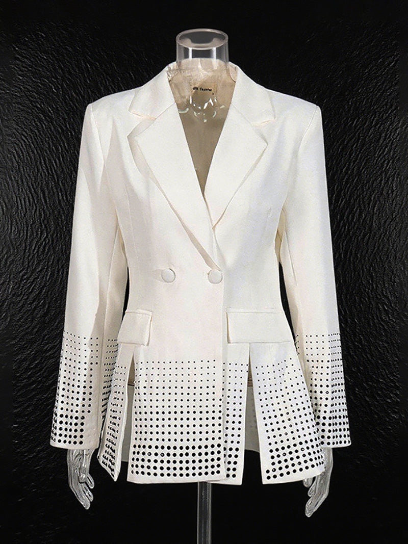 Fashion Rhinestone Appliques Slit Blazer