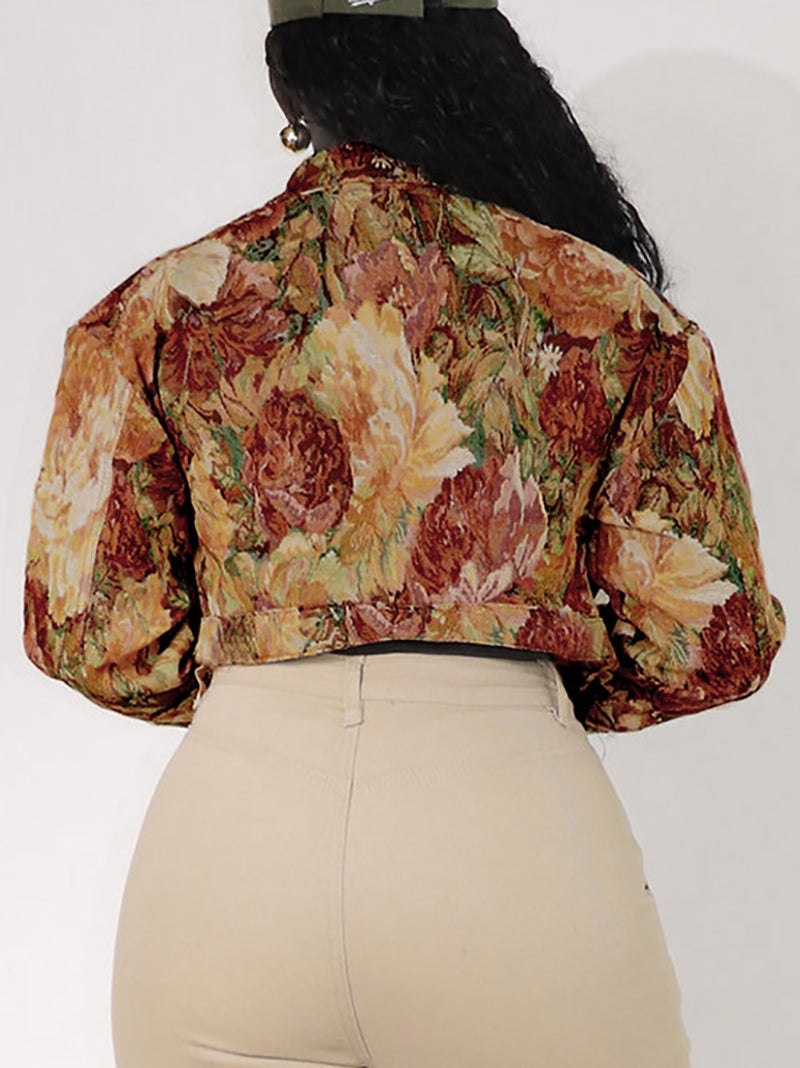 Fashion Vintage Jacquard Button Cropped Jacket