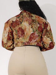 Fashion Vintage Jacquard Button Cropped Jacket