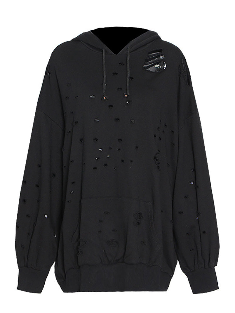 Casual Loose Ripped Pullover Hoodie