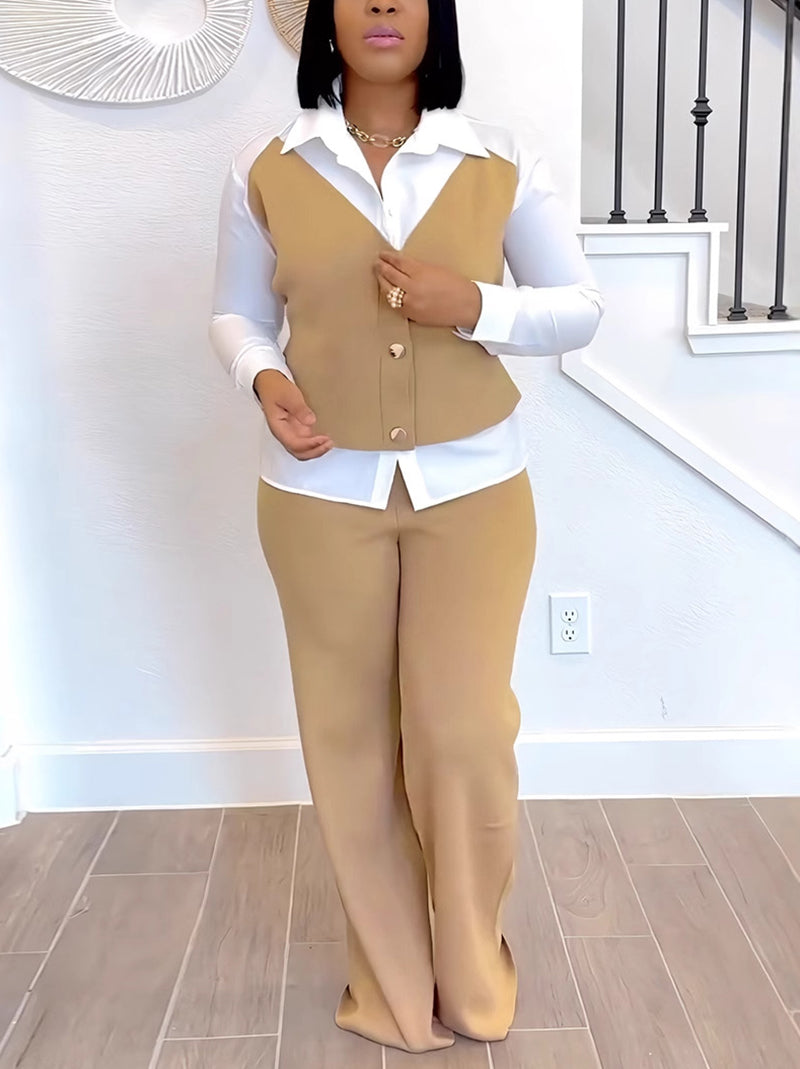 Vest Combo Shirt And Straight Leg Pants Sets